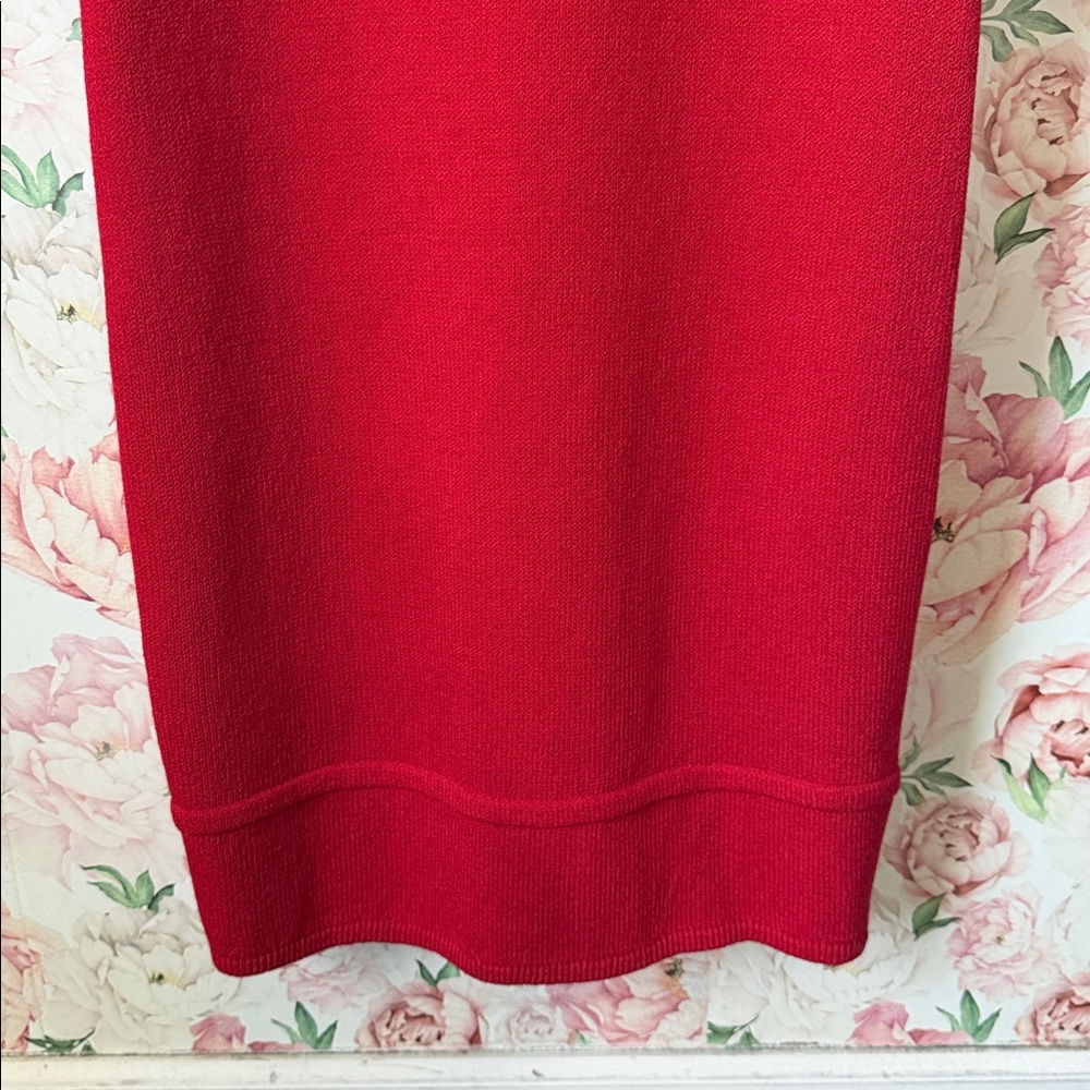 EUC St John Marie Gray RED Santana Knit Shoulder Pads Midi Shift Dress Formal 10 - Picture 4 of 9